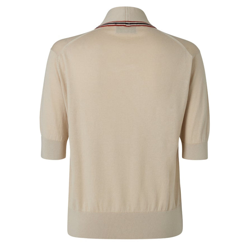 DAKS X JOHN SMEDLEY HOUSE STRIPE TOP - ALMOND