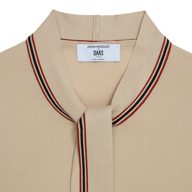 DAKS X JOHN SMEDLEY HOUSE STRIPE TOP - ALMOND