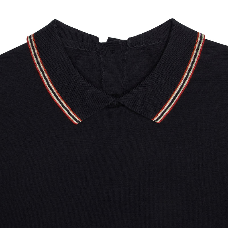 DAKS X JOHN SMEDLEY HOUSE STRIPE COLLARED TOP - BLACK