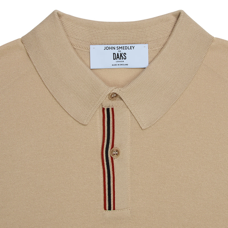 DAKS X JOHN SMEDLEY HOUSE STRIPE POLO SHIRT - ALMOND