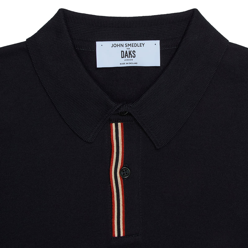 DAKS X JOHN SMEDLEY HOUSE STRIPE POLO SHIRT - BLACK