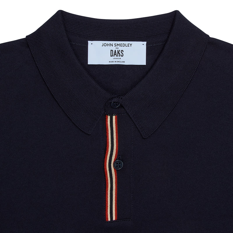 DAKS X JOHN SMEDLEY HOUSE STRIPE POLO SHIRT - NAVY