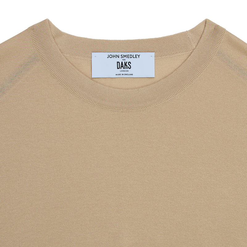 DAKS X JOHN SMEDLEY HOUSE STRIPE T SHIRT - ALMOND