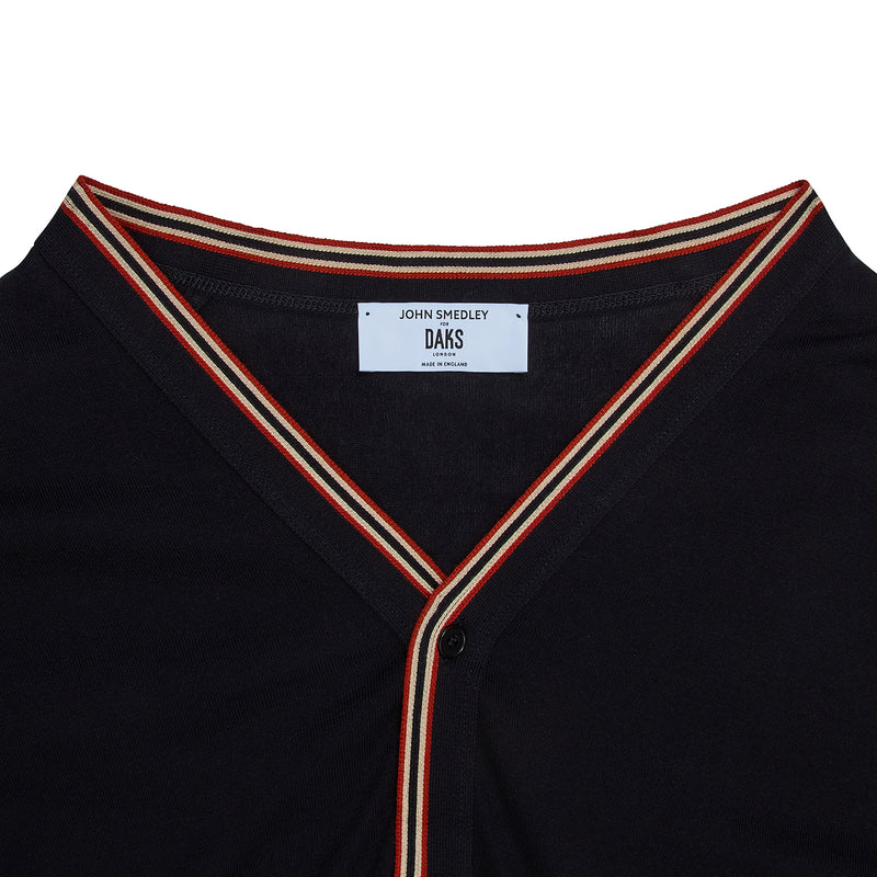 DAKS X JOHN SMEDLEY HOUSE STRIPE CARDIGAN - BLACK