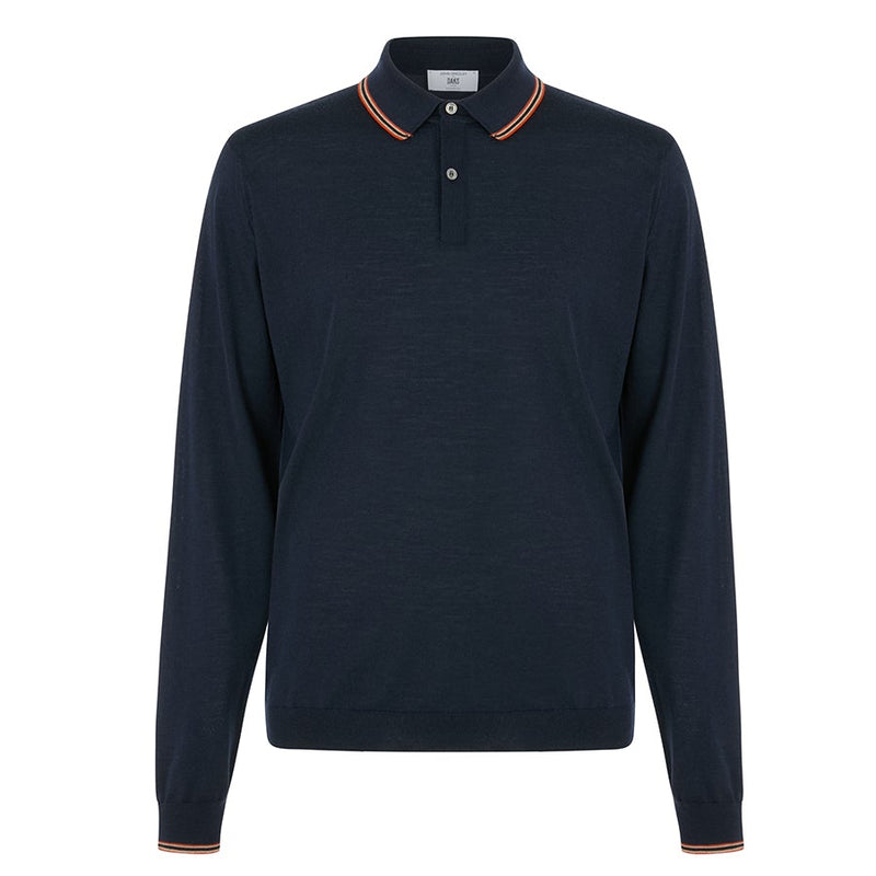 DAKS X JOHN SMEDLEY HOUSE STRIPE L/S POLO - MIDNIGHT BLUE