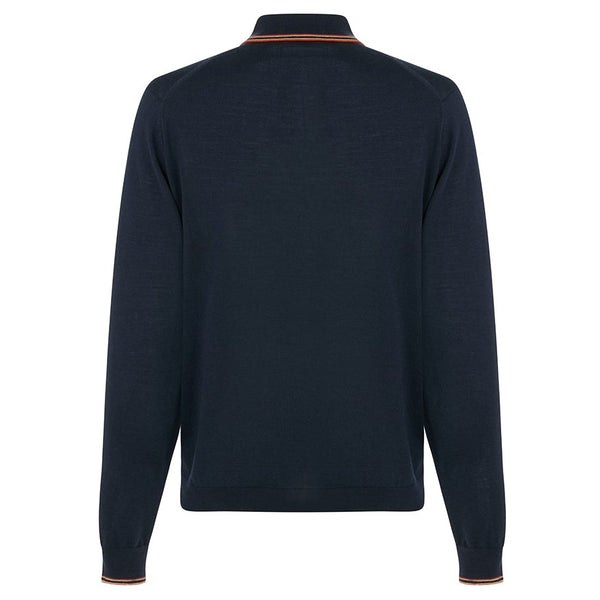 DAKS X JOHN SMEDLEY HOUSE STRIPE L/S POLO - MIDNIGHT BLUE