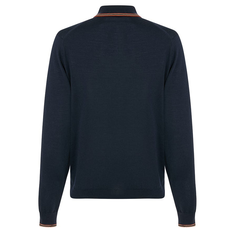 DAKS X JOHN SMEDLEY HOUSE STRIPE L/S POLO - MIDNIGHT BLUE