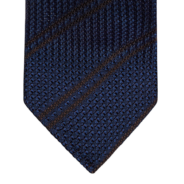 CLASSIC GRENADINE TIE - NAVY BROWN STRIPE