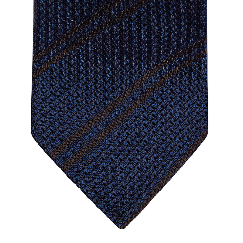CLASSIC GRENADINE TIE - NAVY BROWN STRIPE
