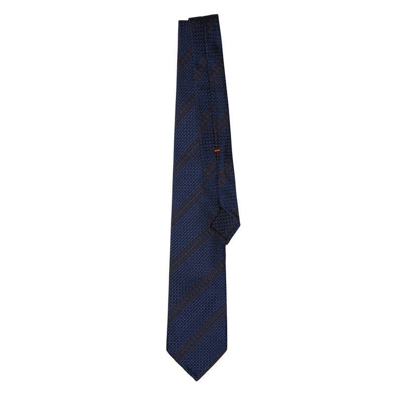 CLASSIC GRENADINE TIE - NAVY BROWN STRIPE