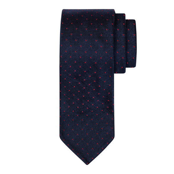 CLASSIC GRENADINE TIE - NAVY RED PIN DOT
