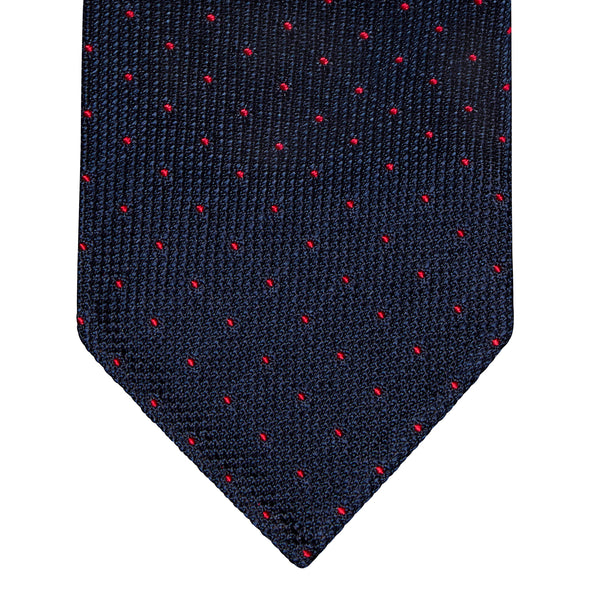 CLASSIC GRENADINE TIE - NAVY RED PIN DOT