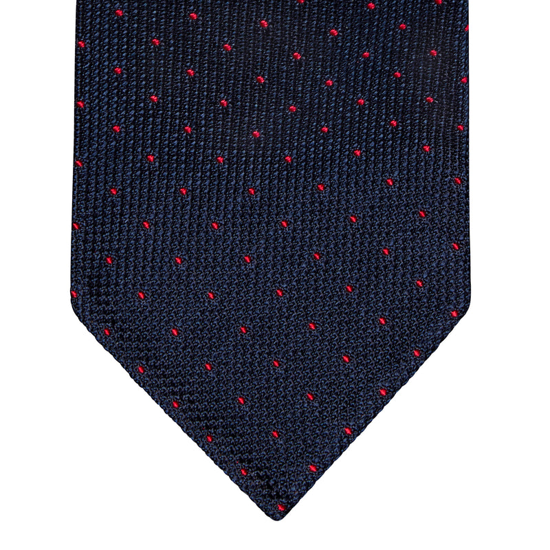 CLASSIC GRENADINE TIE - NAVY RED PIN DOT