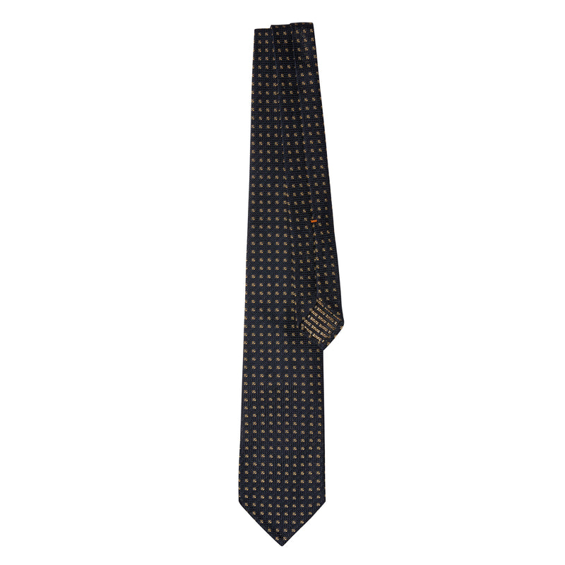 CLASSIC GRENADINE JACQUARD TIE - NAVY/BEIGE