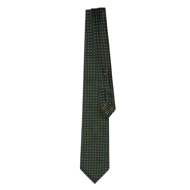 CLASSIC GRENADINE JACQUARD TIE - GREEN/BEIGE