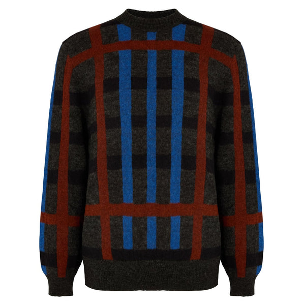 EXPLODED HOUSE CHECK ALPACA CREW NECK KNIT