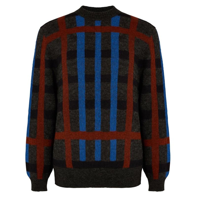 EXPLODED HOUSE CHECK ALPACA CREW NECK KNIT