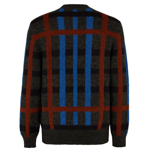 EXPLODED HOUSE CHECK ALPACA CREW NECK KNIT