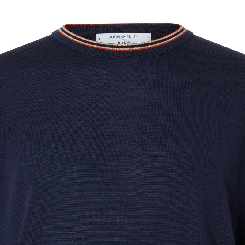 DAKS X JOHN SMEDLEY HOUSE STRIPE CREW NECK