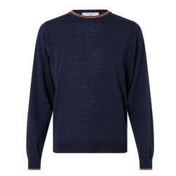 DAKS X JOHN SMEDLEY HOUSE STRIPE CREW NECK