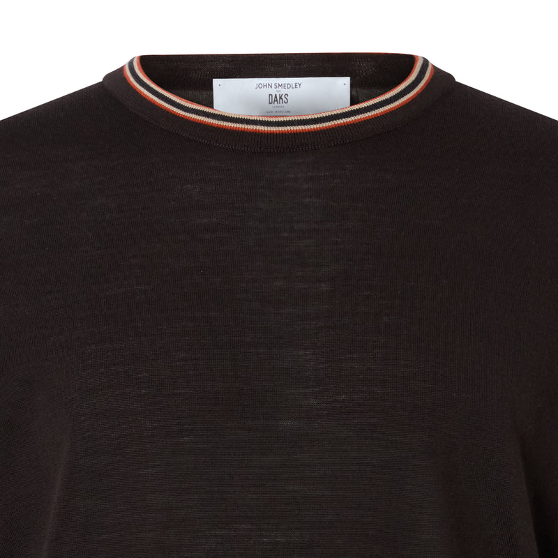 DAKS X JOHN SMEDLEY HOUSE STRIPE CREW NECK - BROWN