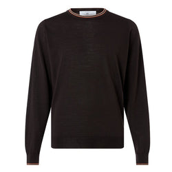 DAKS X JOHN SMEDLEY HOUSE STRIPE CREW NECK - BROWN