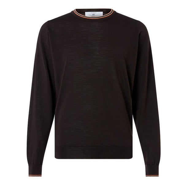 DAKS X JOHN SMEDLEY HOUSE STRIPE CREW NECK - BROWN