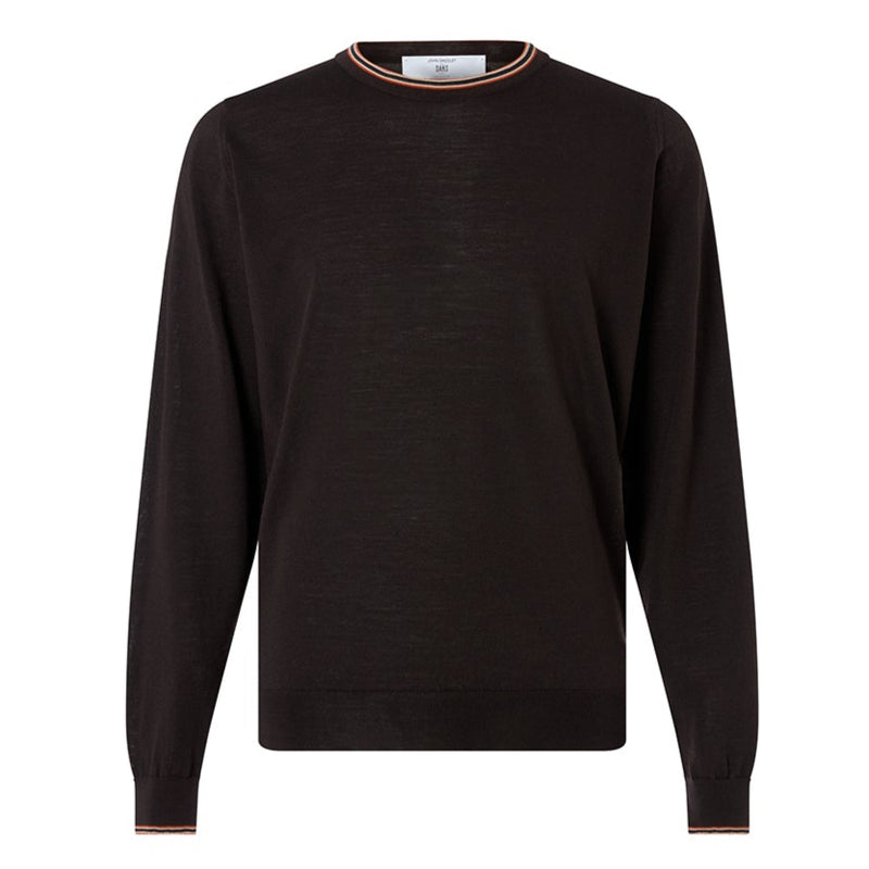 DAKS X JOHN SMEDLEY HOUSE STRIPE CREW NECK - BROWN