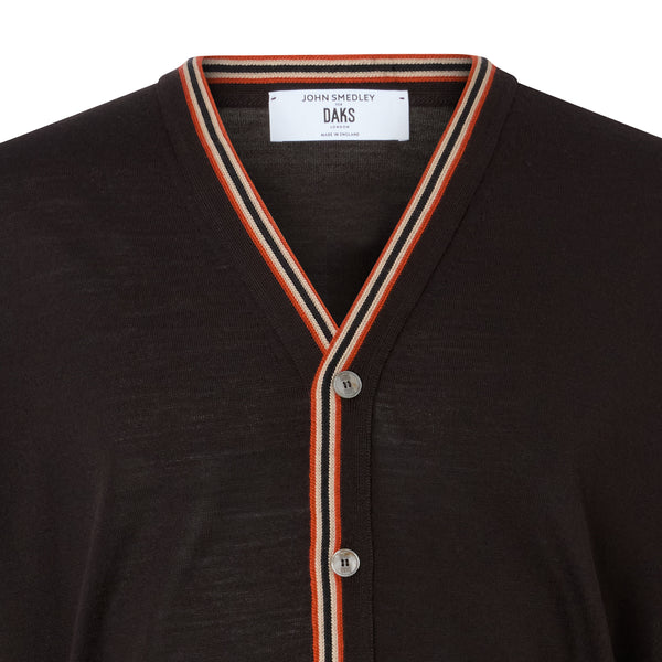 DAKS X JOHN SMEDLEY HOUSE STRIPE CARDIGAN - BROWN