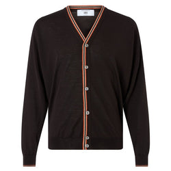 DAKS X JOHN SMEDLEY HOUSE STRIPE CARDIGAN - BROWN