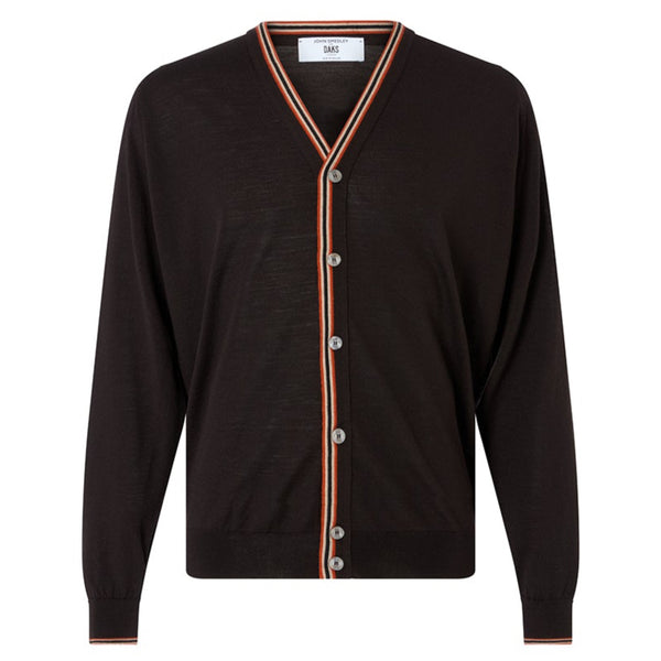 DAKS X JOHN SMEDLEY HOUSE STRIPE CARDIGAN - BROWN
