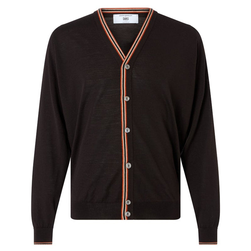 DAKS X JOHN SMEDLEY HOUSE STRIPE CARDIGAN - BROWN