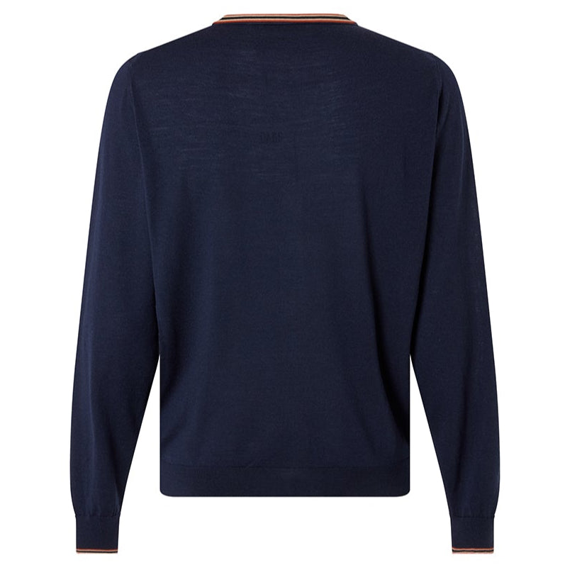 DAKS X JOHN SMEDLEY HOUSE STRIPE CARDIGAN - MIDNIGHT BLUE