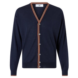 DAKS X JOHN SMEDLEY HOUSE STRIPE CARDIGAN - MIDNIGHT BLUE