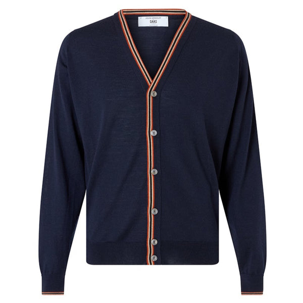 DAKS X JOHN SMEDLEY HOUSE STRIPE CARDIGAN - MIDNIGHT BLUE