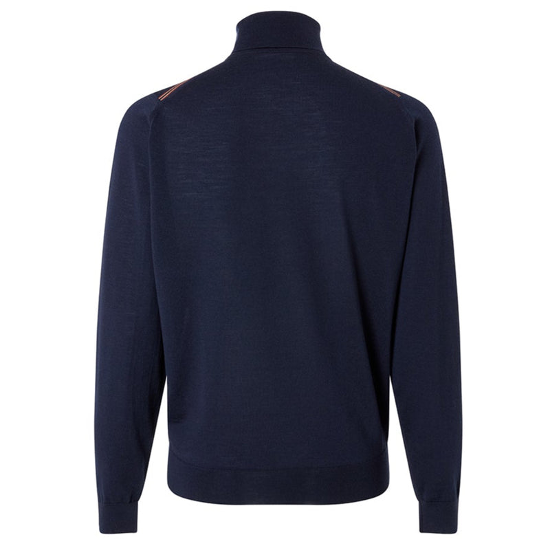 DAKS X JOHN SMEDLEY HOUSE STRIPE ROLL NECK - MIDNIGHT BLUE