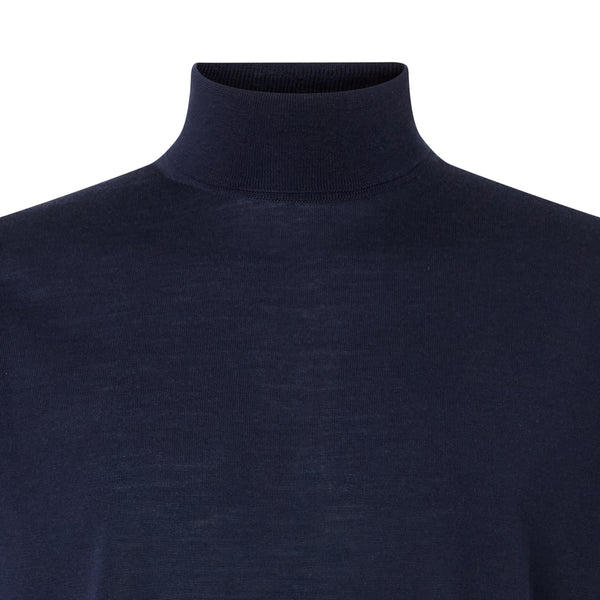 DAKS X JOHN SMEDLEY HOUSE STRIPE ROLL NECK - MIDNIGHT BLUE