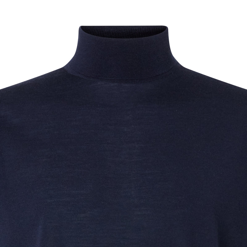 DAKS X JOHN SMEDLEY HOUSE STRIPE ROLL NECK - MIDNIGHT BLUE