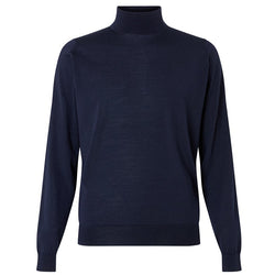 DAKS X JOHN SMEDLEY HOUSE STRIPE ROLL NECK - MIDNIGHT BLUE