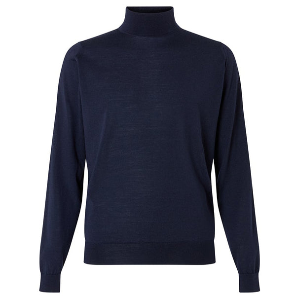 DAKS X JOHN SMEDLEY HOUSE STRIPE ROLL NECK - MIDNIGHT BLUE