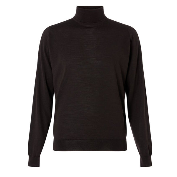 DAKS X JOHN SMEDLEY HOUSE STRIPE ROLL NECK - BROWN