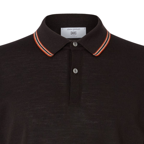 DAKS X JOHN SMEDLEY HOUSE STRIPE L/S POLO - BROWN