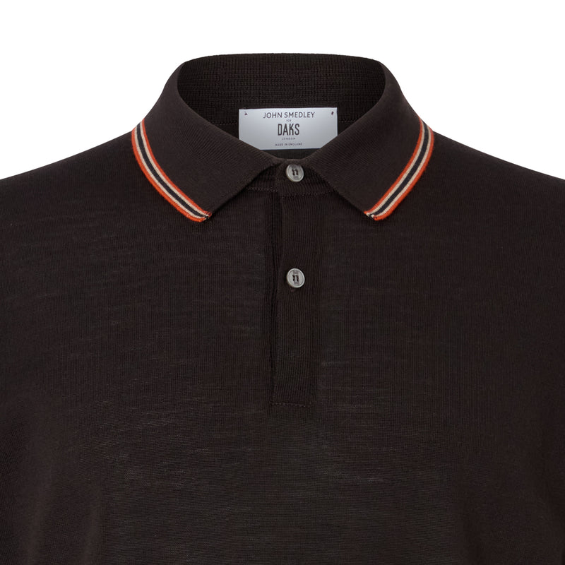 DAKS X JOHN SMEDLEY HOUSE STRIPE L/S POLO - BROWN