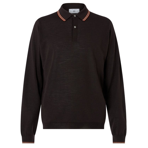 DAKS X JOHN SMEDLEY HOUSE STRIPE L/S POLO - BROWN