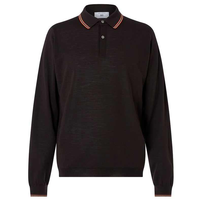 DAKS X JOHN SMEDLEY HOUSE STRIPE L/S POLO - BROWN
