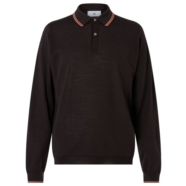 DAKS X JOHN SMEDLEY HOUSE STRIPE L/S POLO - MIDNIGHT BLUE