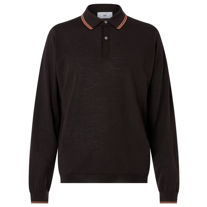 DAKS X JOHN SMEDLEY HOUSE STRIPE L/S POLO - MIDNIGHT BLUE