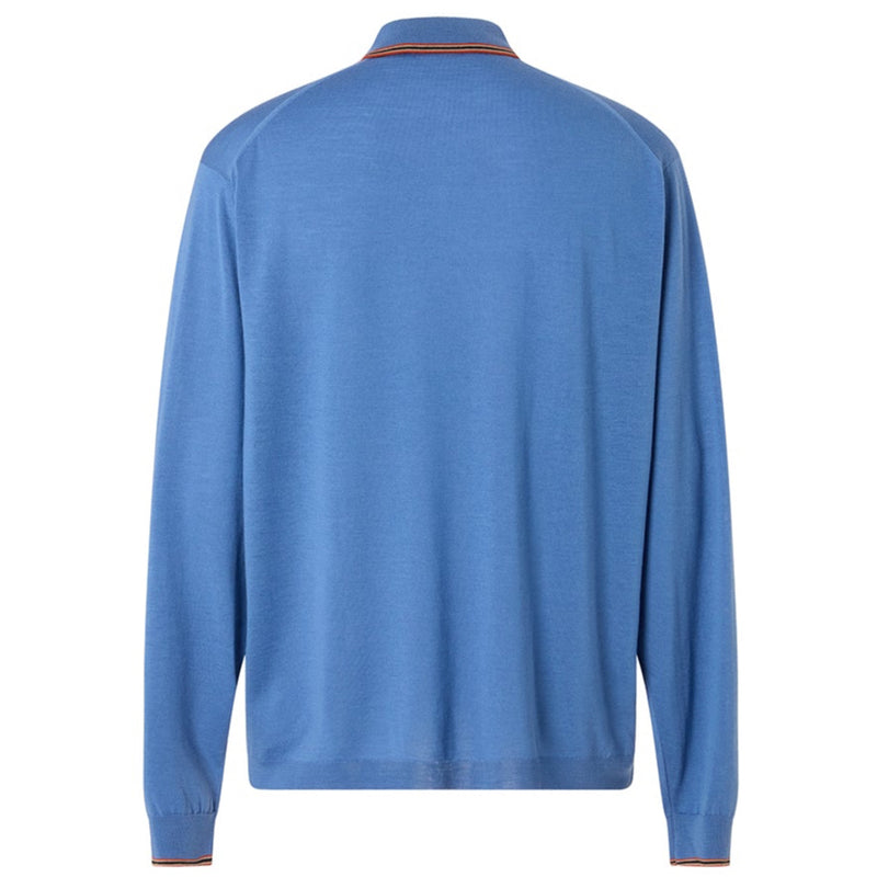 DAKS X JOHN SMEDLEY HOUSE STRIPE L/S POLO - BLUE