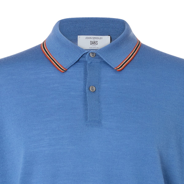 DAKS X JOHN SMEDLEY HOUSE STRIPE L/S POLO - BLUE