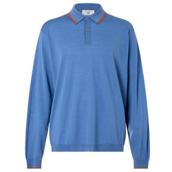 DAKS X JOHN SMEDLEY HOUSE STRIPE L/S POLO - BLUE
